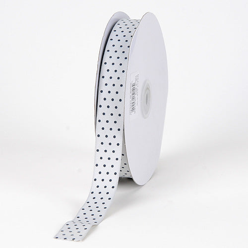 Grosgrain Ribbon Swiss Dot Silver with Black Dots ( 5/8 Inch | 50 Yards ) BBCrafts.com