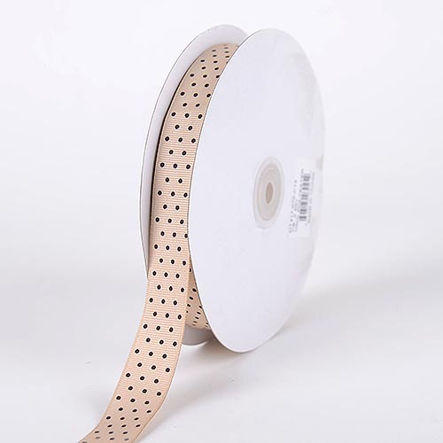 Grosgrain Ribbon Swiss Dot Tan with Brown Dots ( 5/8 Inch | 50 Yards ) BBCrafts.com