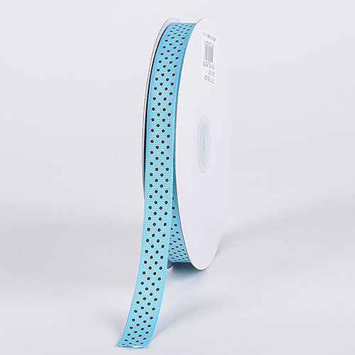 Grosgrain Ribbon Swiss Dot Turquoise with Brown Dots ( 7/8 Inch | 50 Yards ) BBCrafts.com