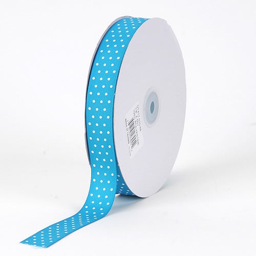 Grosgrain Ribbon Swiss Dot Turquoise with White Dots ( W: 3/8 Inch | L: 50 Yards ) BBCrafts.com