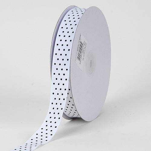 Grosgrain Ribbon Swiss Dot White with Black Dot ( 7/8 Inch | 50 Yards ) BBCrafts.com