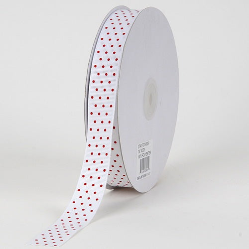 Grosgrain Ribbon Swiss Dot White with Red Dots ( 5/8 Inch | 50 Yards ) BBCrafts.com