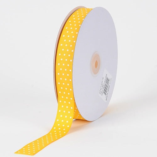 Grosgrain Ribbon Swiss Dot Yellow with White Dots ( 7/8 Inch | 50 Yards ) BBCrafts.com