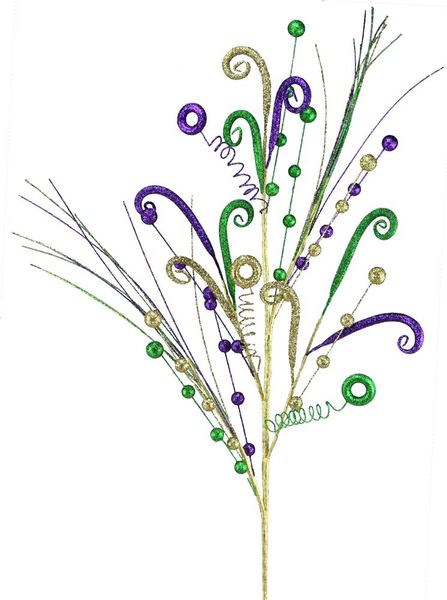 Pre-Order Now & Ship On December 24th 2025 - 36"L Curly Tube/Berry/Grass Mardi Gras Spray