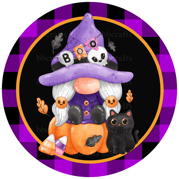 Halloween Metal Sign: BOO WITCH GNOME - Wreath Accents - Made In USA BBCrafts.com