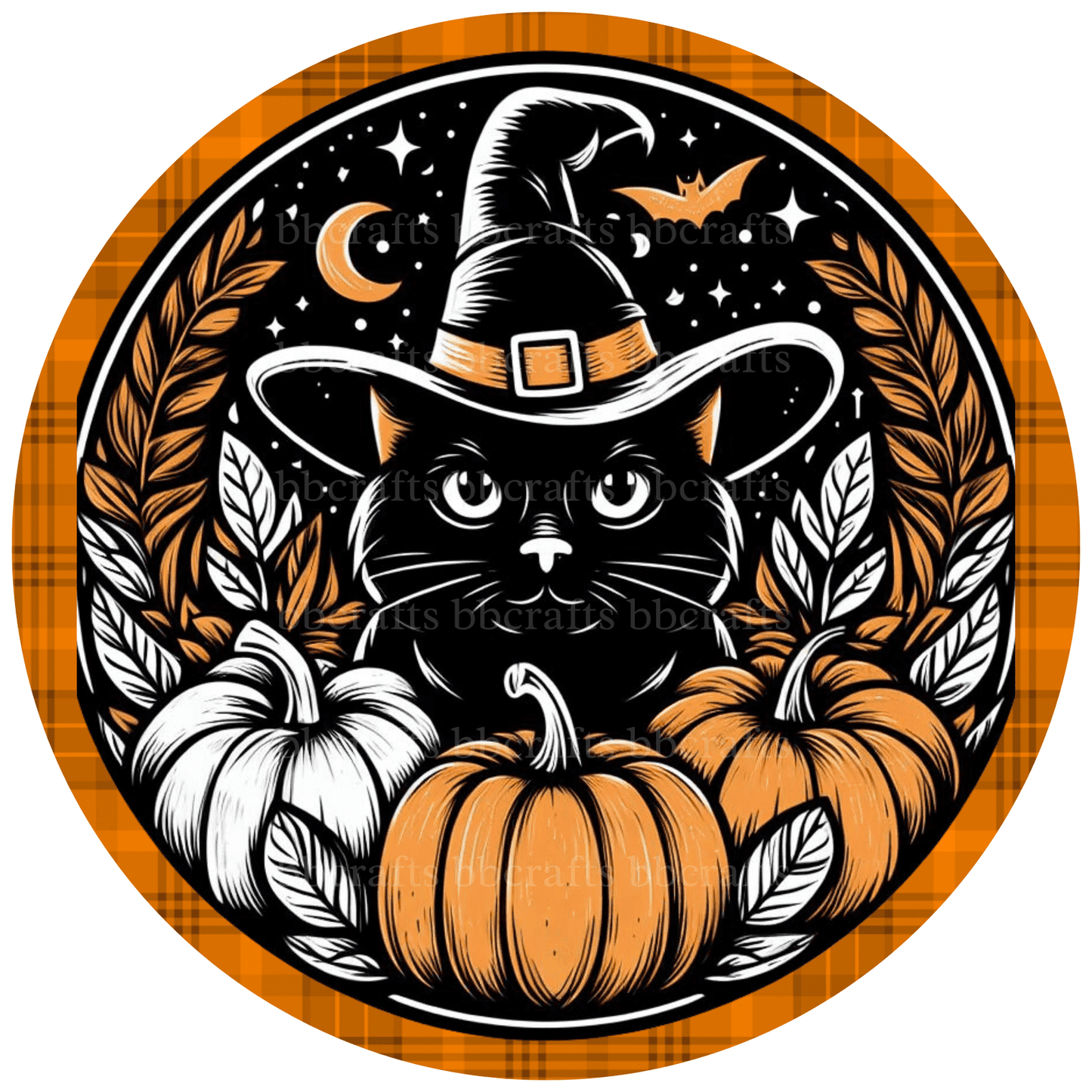 Cat with Witch Hat Halloween Metal / Vinyl Sign - Made in USA