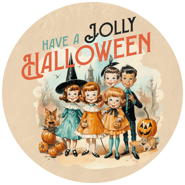 Halloween Metal Sign: HAVE A JOLLY HALLOWEEN - Wreath Accents - Made In USA BBCrafts.com