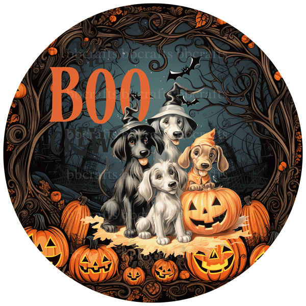 Halloween Metal Sign: PETS BOO - Wreath Accents - Made In USA BBCrafts.com