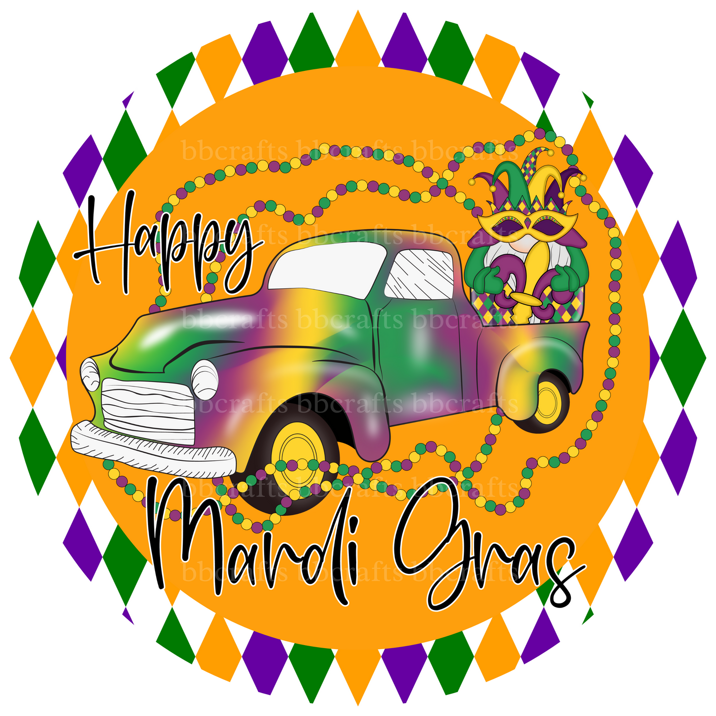 Happy Mardi Gras Gnome Truck Metal / Vinyl Sign - Made in USA
