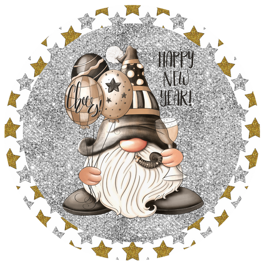 Happy New Year Gnome Champagne Cheers Metal / Vinyl Sign - Made in USA