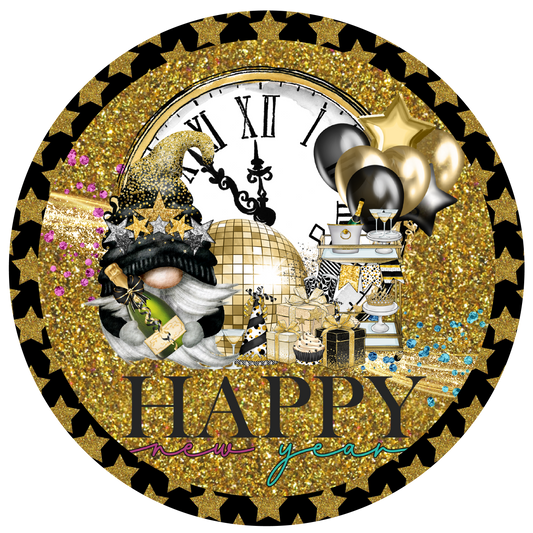 Happy New Year Gnome Champagne Gifts Metal / Vinyl Sign - Made in USA