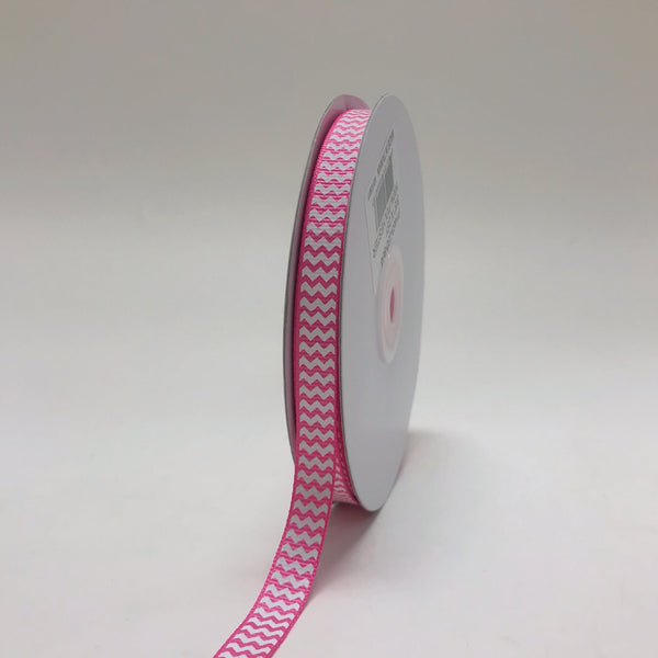 Hot Pink - Chevron Design Grosgrain Ribbon ( 3/8 Inch | 25 Yards ) BBCrafts.com