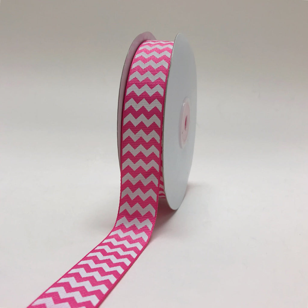 Hot Pink - Chevron Design Grosgrain Ribbon ( 7/8 Inch