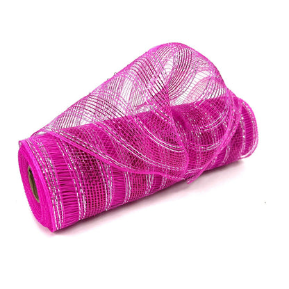 Hot Pink - Deco Mesh Eyelash Metallic Stripes - (10 Inch x 10 Yards) BBCrafts.com