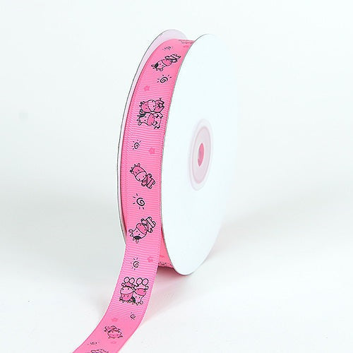 Hot Pink - Grosgrain Ribbon MooMoo Cow Print - ( 7/8 Inch | 25 Yards ) BBCrafts.com