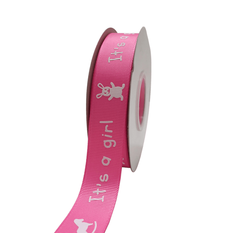 Hot Pink - It's a girl - Grosgrain Ribbon Baby Design ( W: 7/8 Inch | L: 25 Yards ) BBCrafts.com