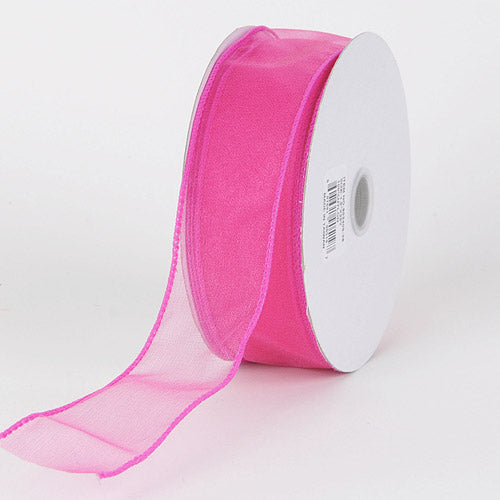 Hot Pink - Organza Ribbon Thick Wire Edge 25 Yards - ( 2 - 1/2 Inch | 25 Yards ) BBCrafts.com