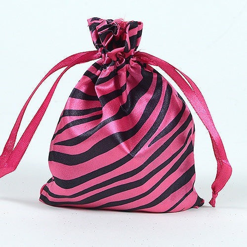 Hot Pink - Satin Animal Print Bags - ( 3x4 Inch - 10 Bags ) BBCrafts.com