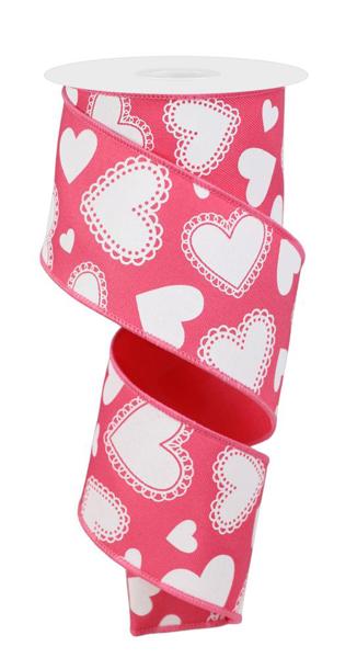 Hot Pink - Scallop Hearts Ribbon - ( 2-1/2 Inch | 10 Yards ) BBCrafts.com