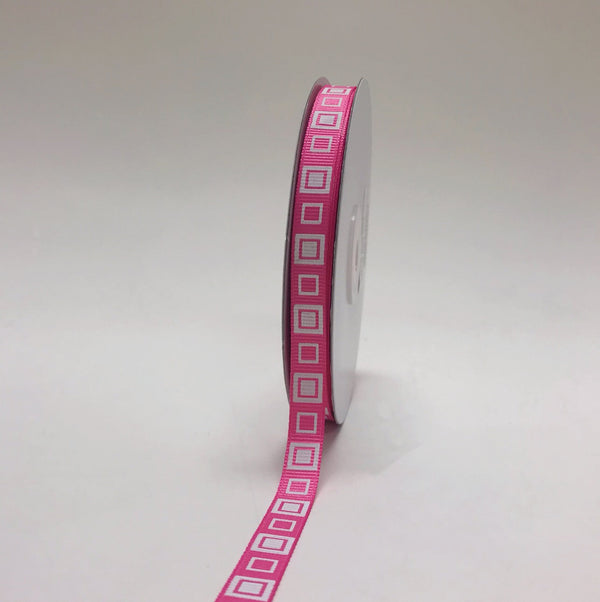 Hot Pink - Square Design Grosgrain Ribbon ( 3/8 Inch | 25 Yards ) BBCrafts.com