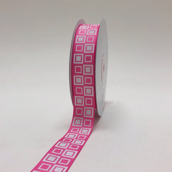 Hot Pink - Square Design Grosgrain Ribbon ( 7/8 Inch | 25 Yards ) BBCrafts.com