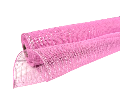 Pink with Silver - Deco Mesh Metallic Stripes - ( 21 Inch x 10 Yards )