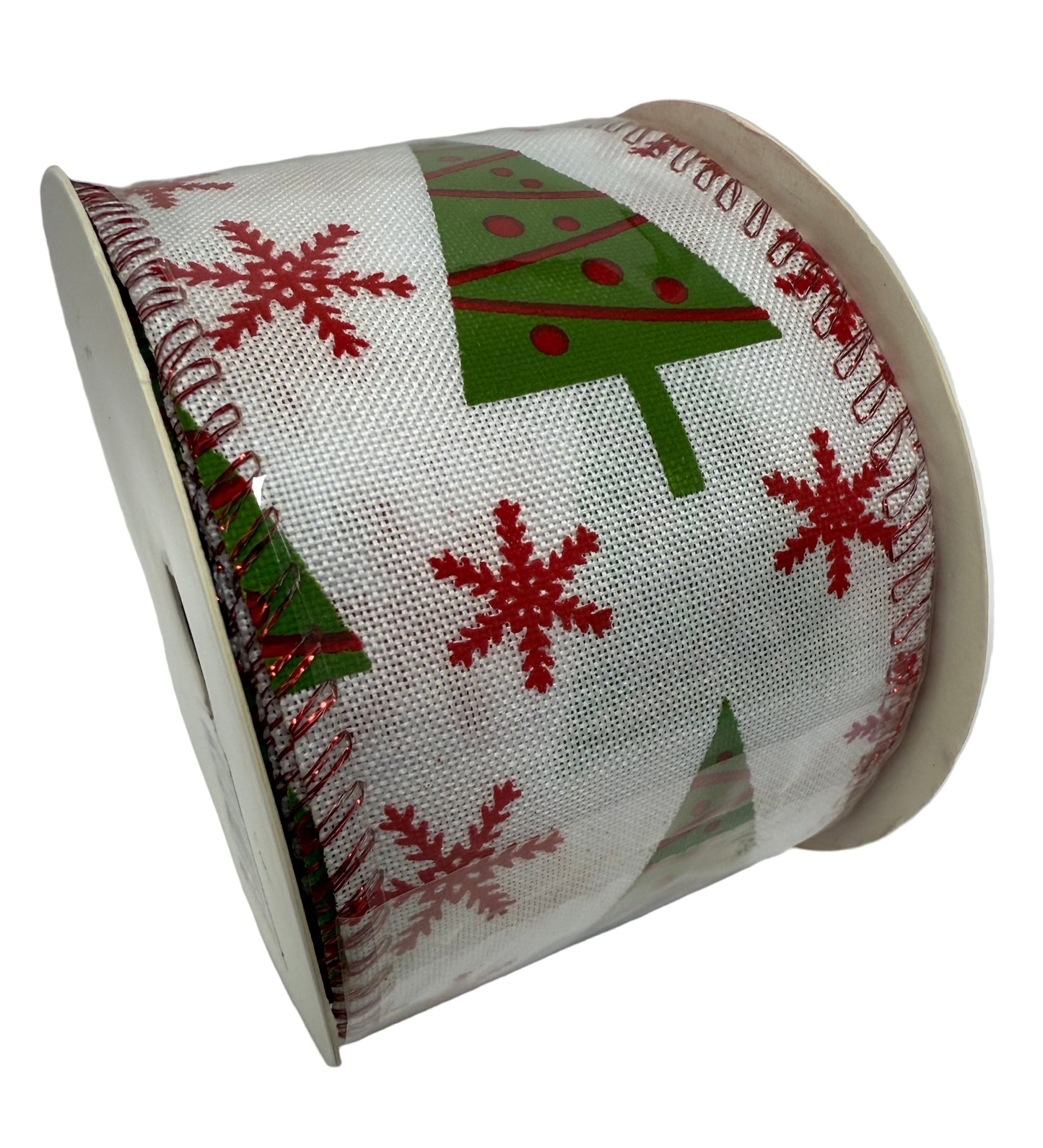 Christmas Trees with Red Ornaments and Diagonal Stripes Burlap Ribbon - (2.5 Inch x 10 Yards)