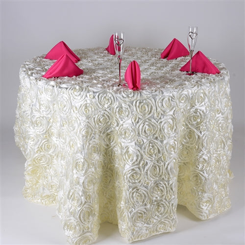 Ivory 132 Inch Rosette Tablecloths BBCrafts.com