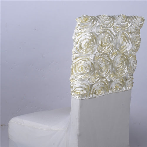 Ivory 16 Inch x 14 Inch Rosette Satin Chair Top Covers BBCrafts.com