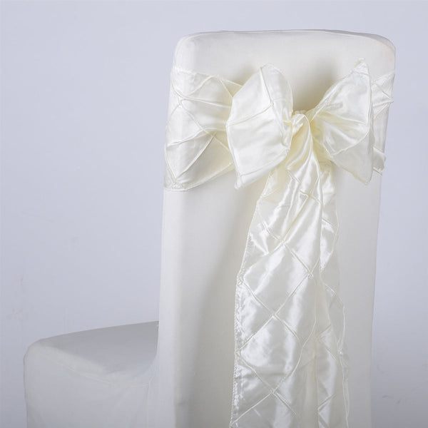 Ivory - 7 inch x 108 inch Pintuck Satin Chair Sash - Pack of 10 BBCrafts.com