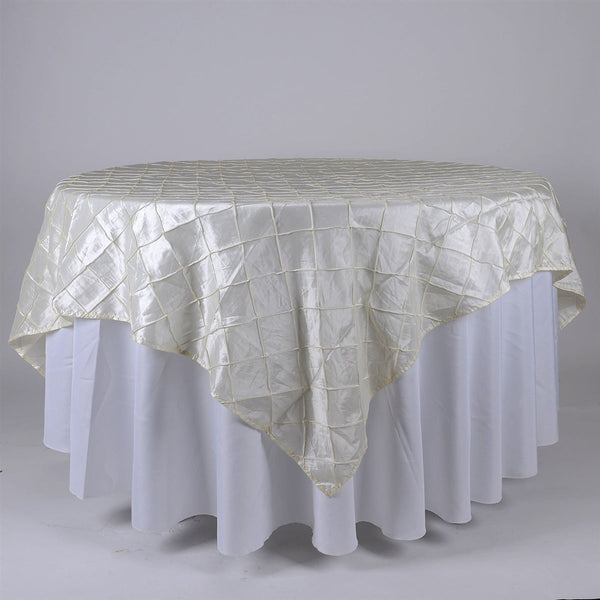 Ivory - 72 Inch x 72 Inch Square Pintuck Satin Overlay BBCrafts.com