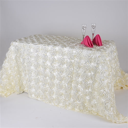 Ivory 90 Inch x 156 Inch Rectangle Rosette Tablecloths BBCrafts.com