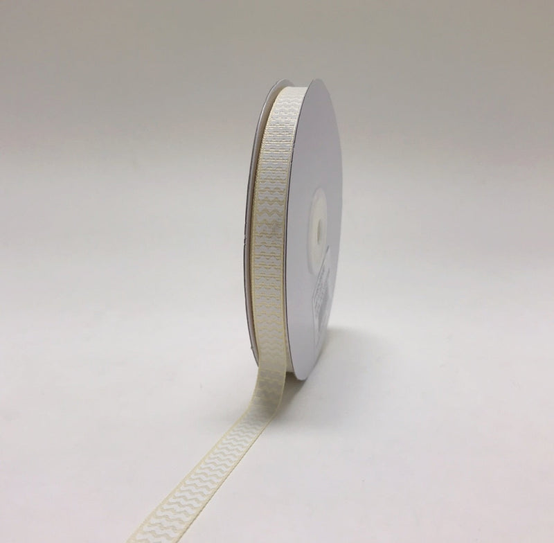 Ivory - Chevron Design Grosgrain Ribbon ( 3/8 Inch | 25 Yards ) BBCrafts.com