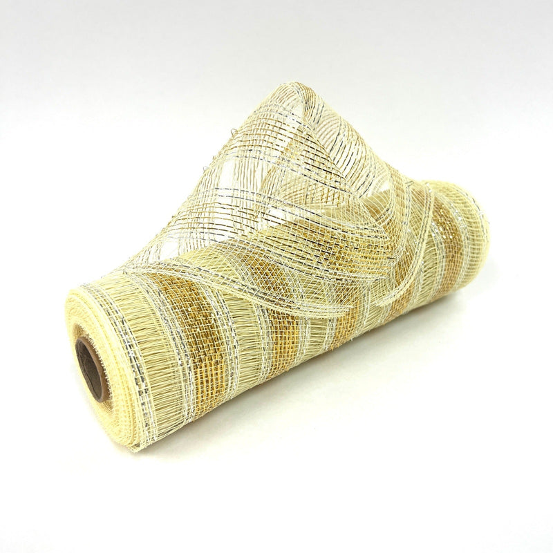 Ivory - Deco Mesh Eyelash Metallic Stripes - (10 Inch x 10 Yards) BBCrafts.com