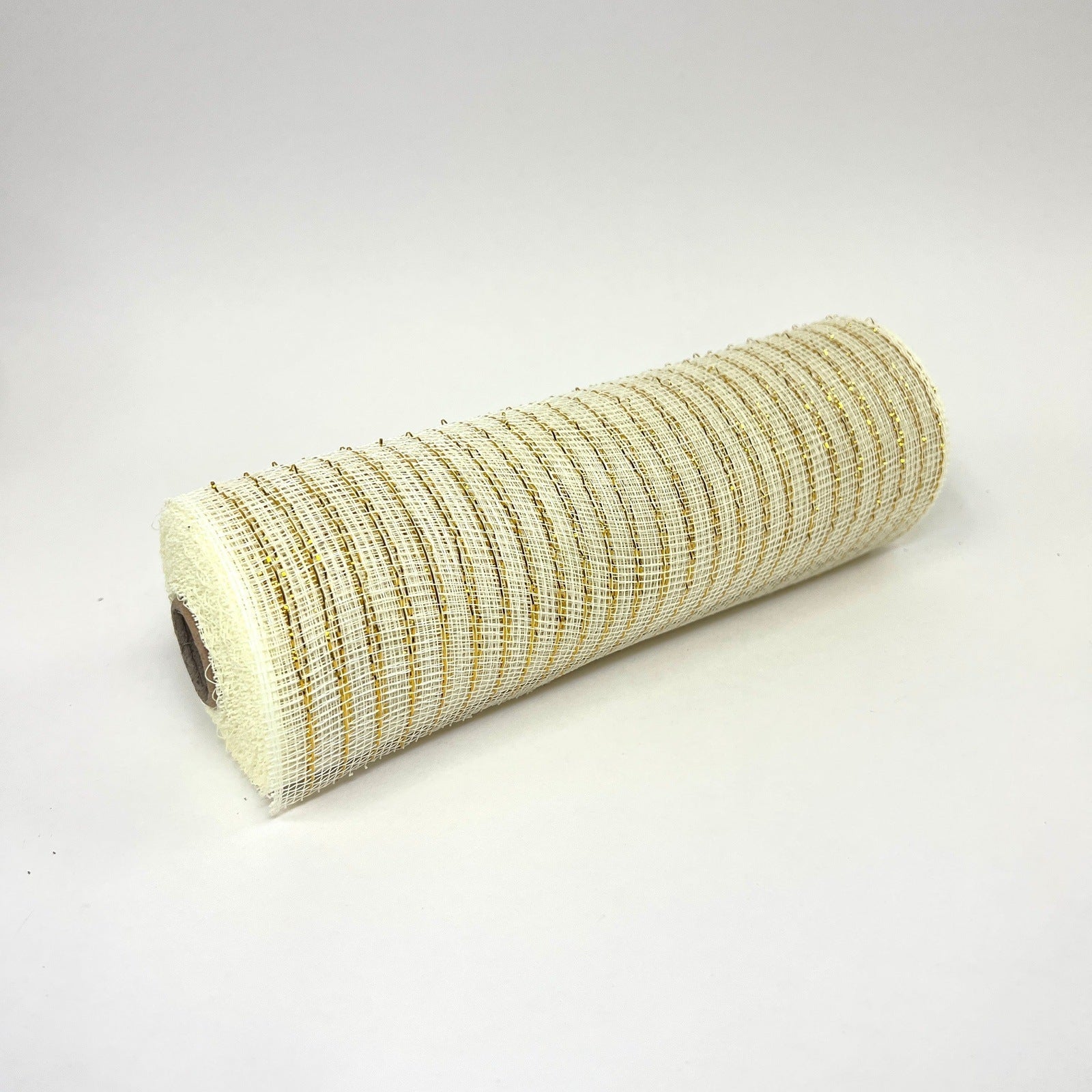 Ivory - Deco Mesh Wrap Metallic Stripes - ( 10 Inch x 10 Yards ) BBCrafts.com