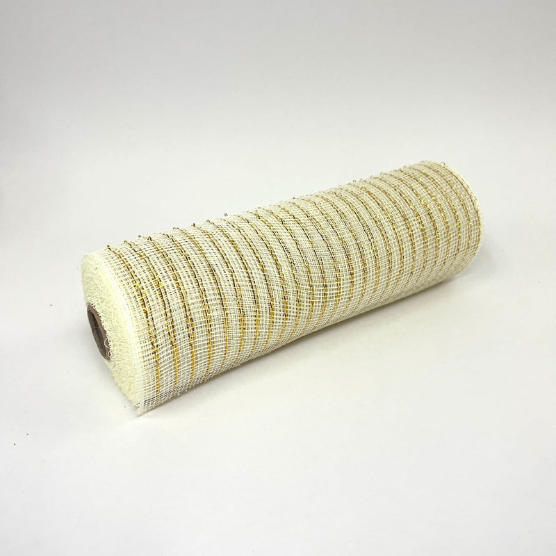 Ivory - Deco Mesh Wrap Metallic Stripes - ( 10 Inch x 10 Yards ) BBCrafts.com