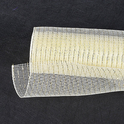 Ivory - Deco Mesh Wrap Metallic Stripes - ( 10 Inch x 10 Yards ) BBCrafts.com