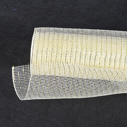 Ivory - Deco Mesh Wrap Metallic Stripes - ( 10 Inch x 10 Yards ) BBCrafts.com