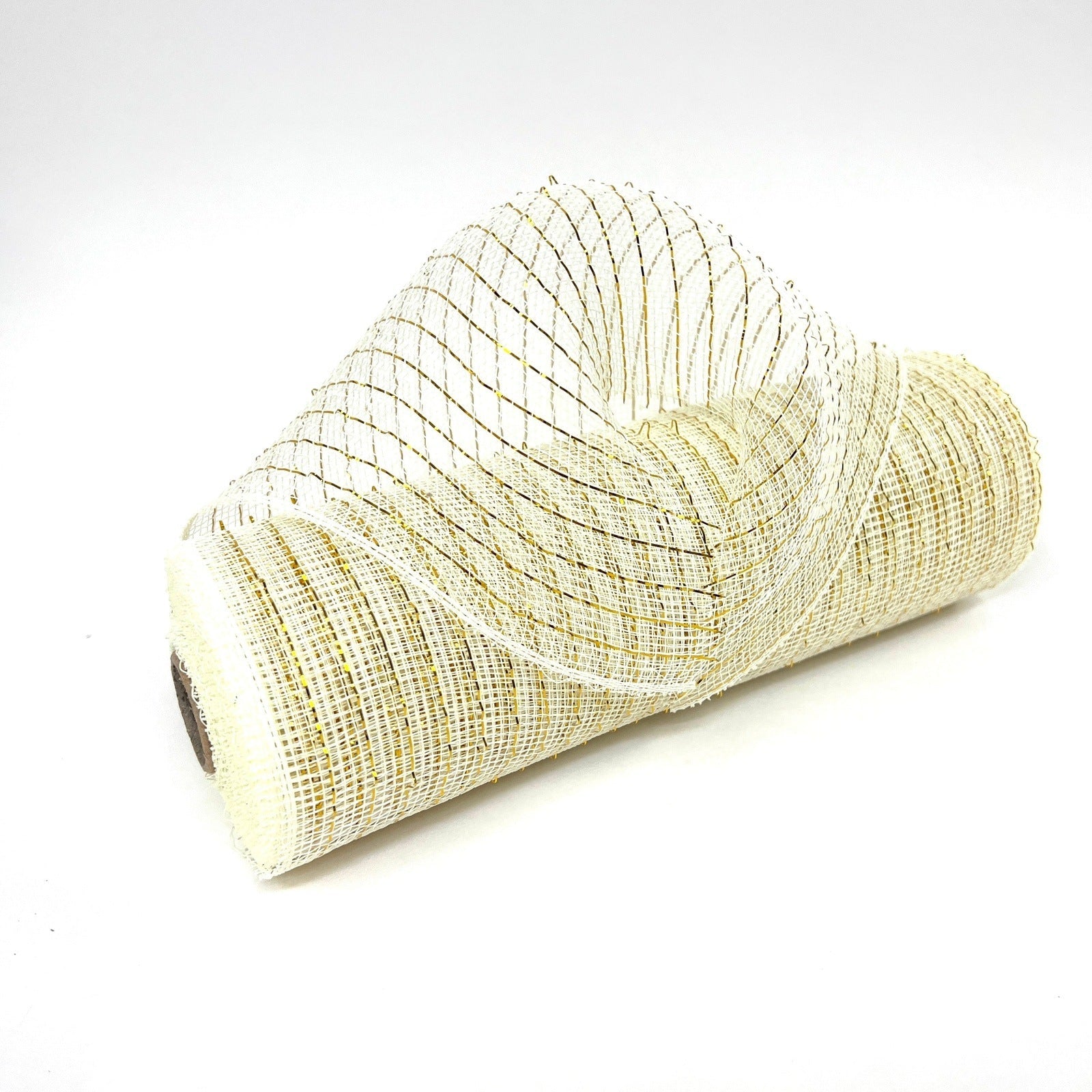Ivory - Deco Mesh Wrap Metallic Stripes - ( 10 Inch x 10 Yards ) BBCrafts.com