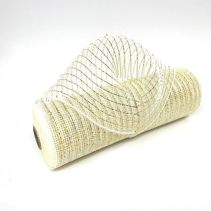Ivory - Deco Mesh Wrap Metallic Stripes - ( 10 Inch x 10 Yards ) BBCrafts.com