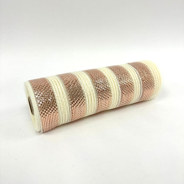 Ivory Deco Mesh with Blush Metallic Stripes - 10 Inch x 10 Yards BBCrafts.com