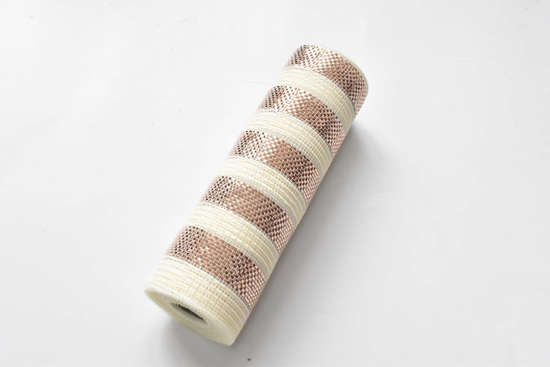 Ivory Deco Mesh with Blush Metallic Stripes - 10 Inch x 10 Yards BBCrafts.com