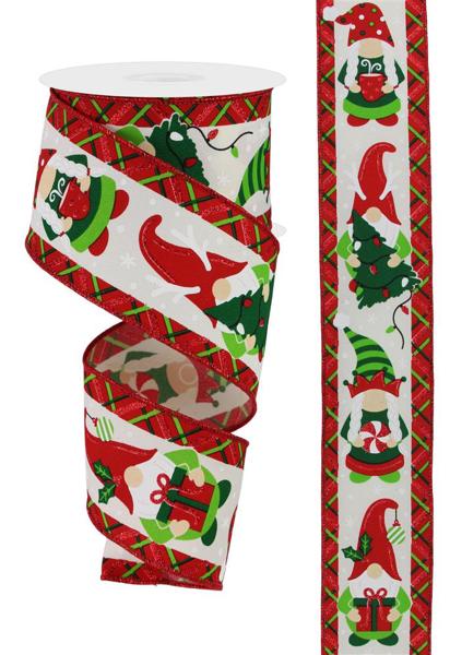 Ivory Multi - Christmas Gnome Ribbon - ( 2-1/2 Inch | 10 Yards ) BBCrafts.com