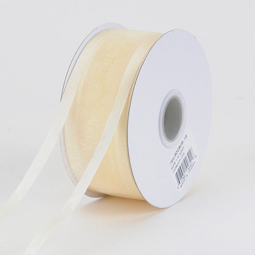 Ivory - Organza Ribbon Two Striped Satin Edge - ( 7/8 Inch | 25 Yards ) BBCrafts.com