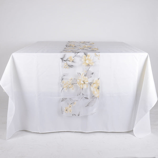 Ivory Organza with Flower Print Table Runner BBCrafts.com