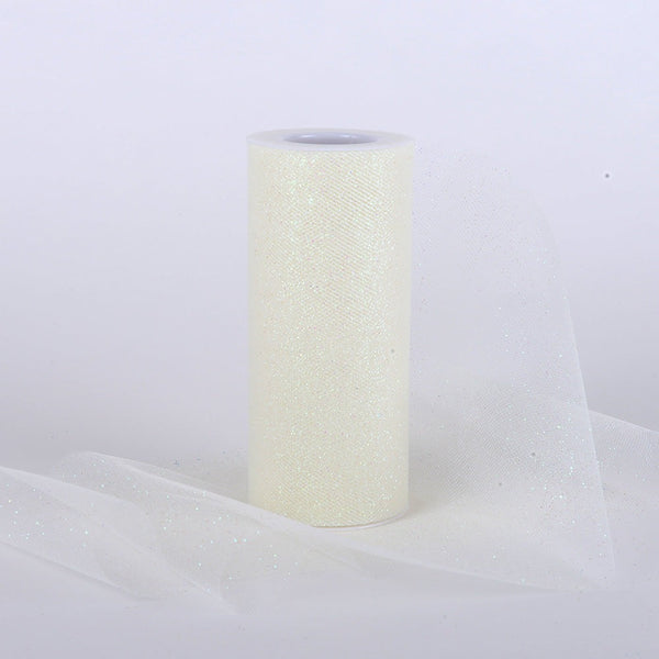 Ivory Premium Glitter Tulle Fabric ( W: 6 Inch | L: 10 Yards ) BBCrafts.com