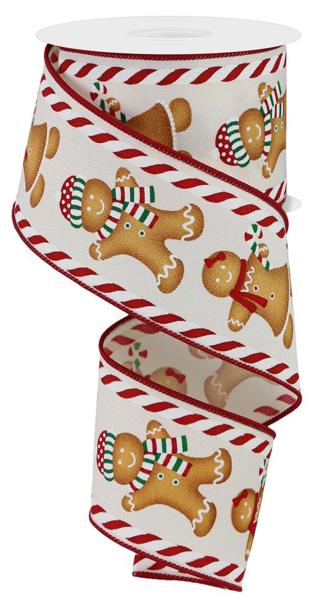 Ivory Red Green Brown - Gingerbread Boy Girl Candy Ribbon - ( 2-1/2 Inch | 10 Yards ) BBCrafts.com