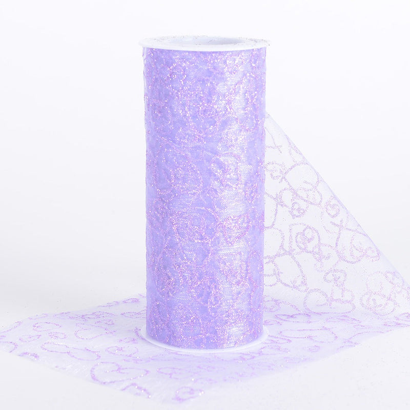 Lavender - 6 Inch Glitter Hearts Organza Roll - ( W: 6 Inch | L: 10 Yards ) BBCrafts.com