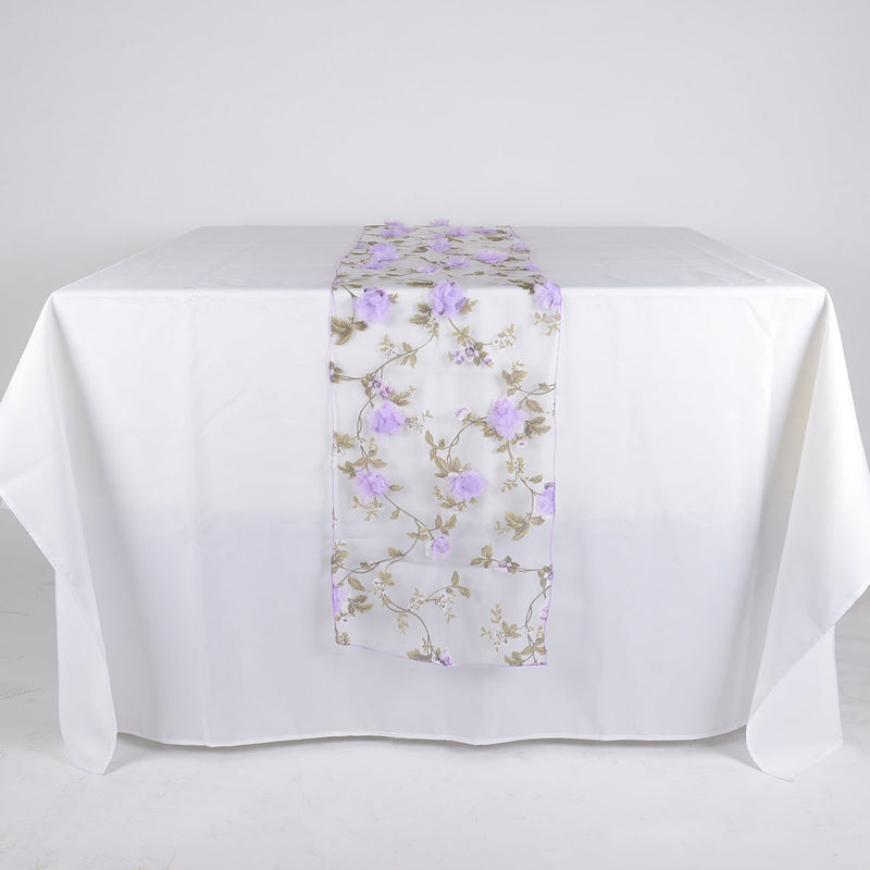 Lavender Organza with 3D Roses Table Runner BBCrafts.com