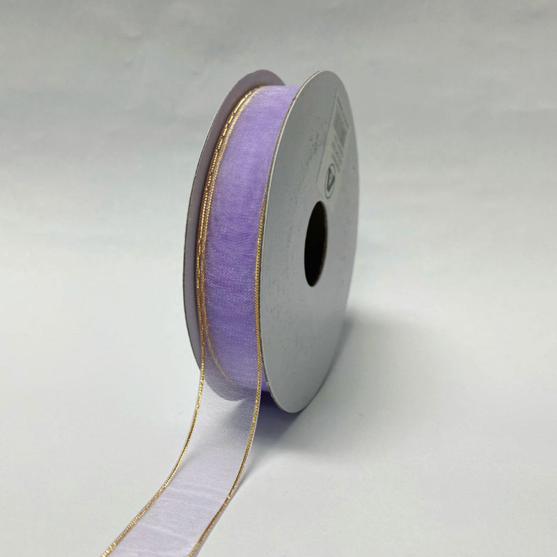 Lavender With Gold Edge - Sheer Organza Ribbon - ( 5/8 Inch | 25 Yards ) BBCrafts.com
